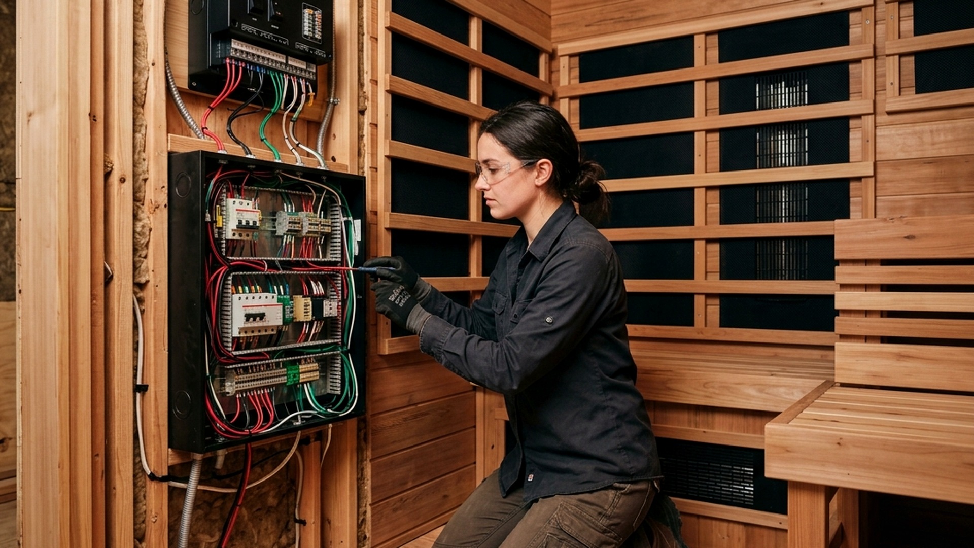 Licensed electrician installing sauna electrical safety